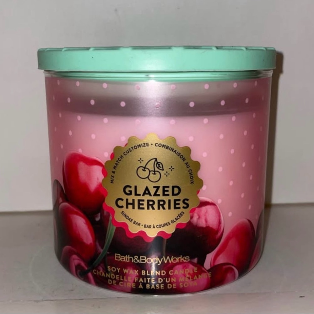 Bath & Body Works Glazed Cherries Scented Candle 3 Wick Silicone Lid New